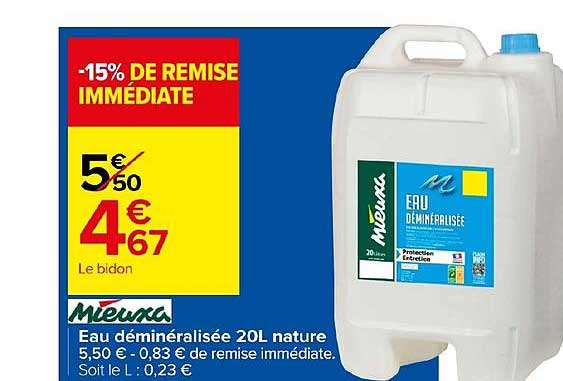Eau Déminéralisée 20l Nature Mieuxa -15% De Remise Immédiate