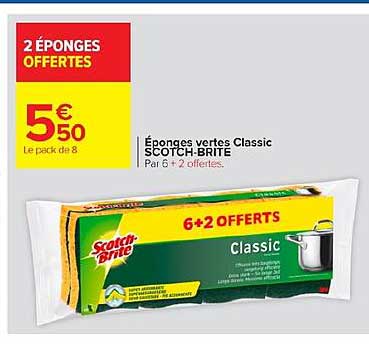 éponges vertes classic scotch brite 6+2 offerts