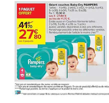 géant couches baby-dry pampers