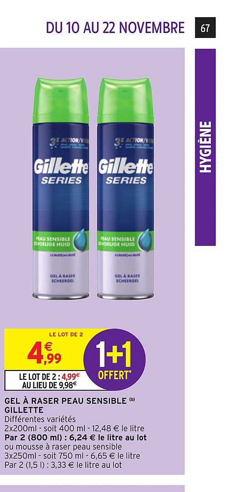 gel à raser peau sensible gillette
