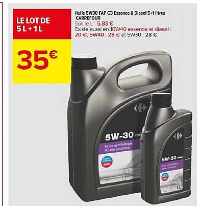 huile 5w30 fap c3 essence & diesel 5+1 litres carrefour