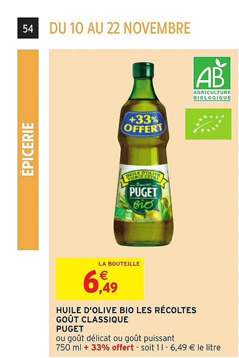 huile d'olive bio les récoltes goût classique puget