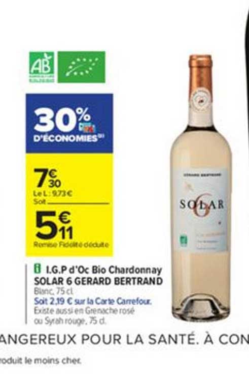 i.g.p. d'oc bio chardonnay solar 6 gerard bertrand