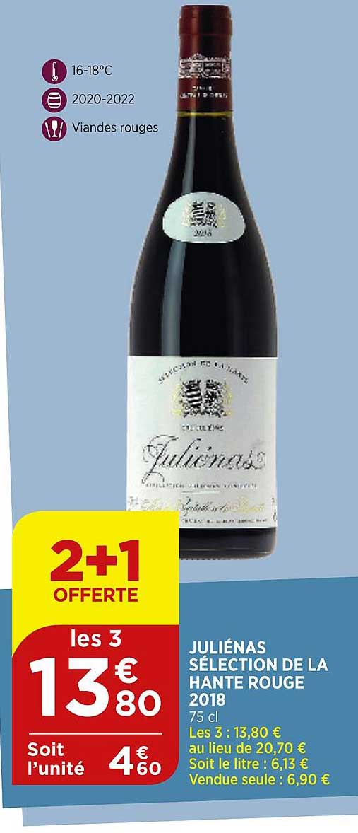 juliénas sélection de la hante rouge 2018 2+1 offerte