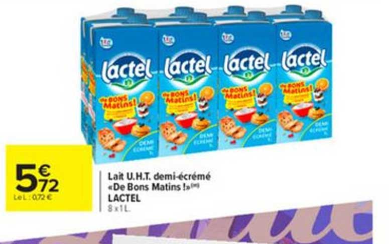 lait u.h.t. demi écrémé de bons matins ! lactel