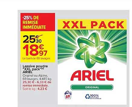 lessive poudre xxxl pack ariel -25% de remise immédiate