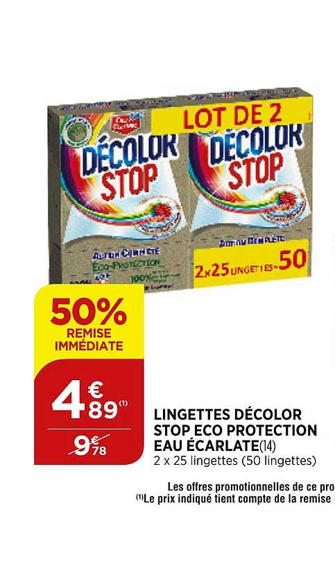 lingettes décolor stop eco protection eau éclarlate 50% de remise immédiate