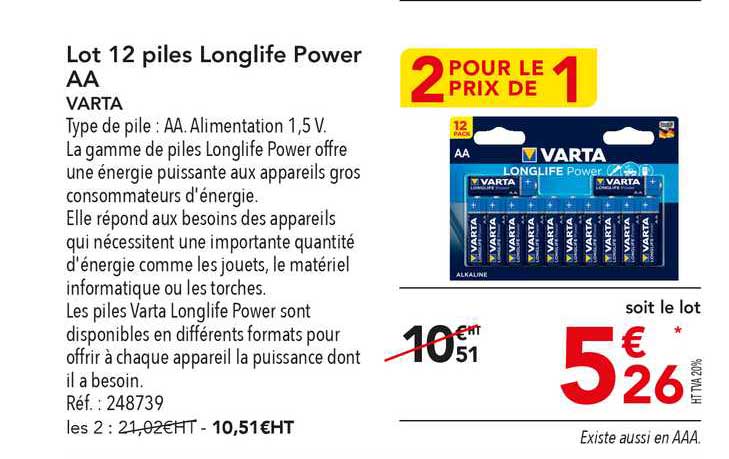 lot 12 piles longlife power aa varta