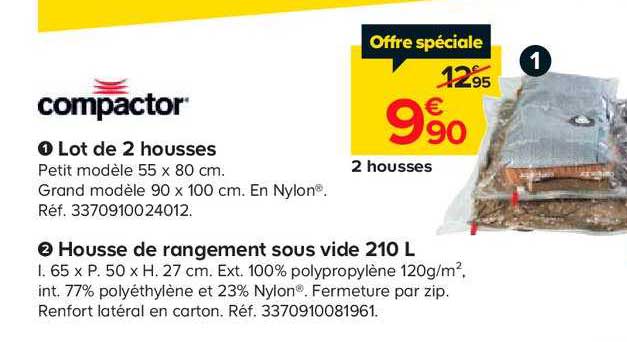 lot de 2 housses housse de rangement sous vide 210 l