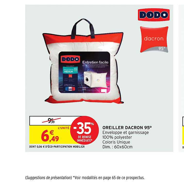 Oreiller Dacron 95° -35% De Remise Immédiate