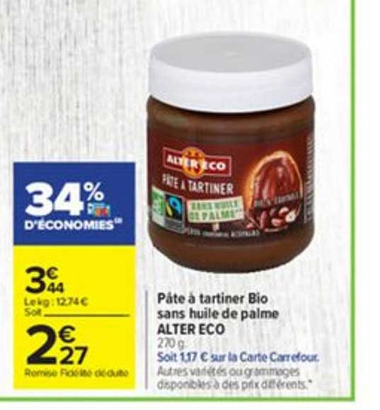 pâte à tartiner bio sans huile de palme alter eco