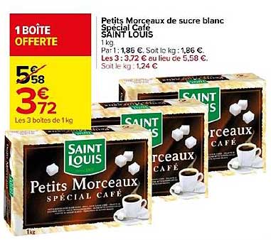 petits morceaux de sucre blanc spécial café saint louis