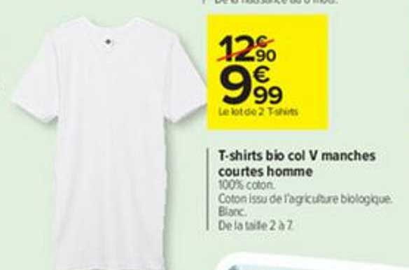 t shirts bio col v manches courtes homme