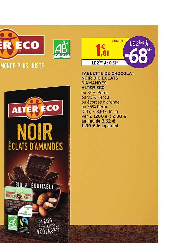 Tablette De Chocolat Noir Bio éclats D'amandes Alter Eco