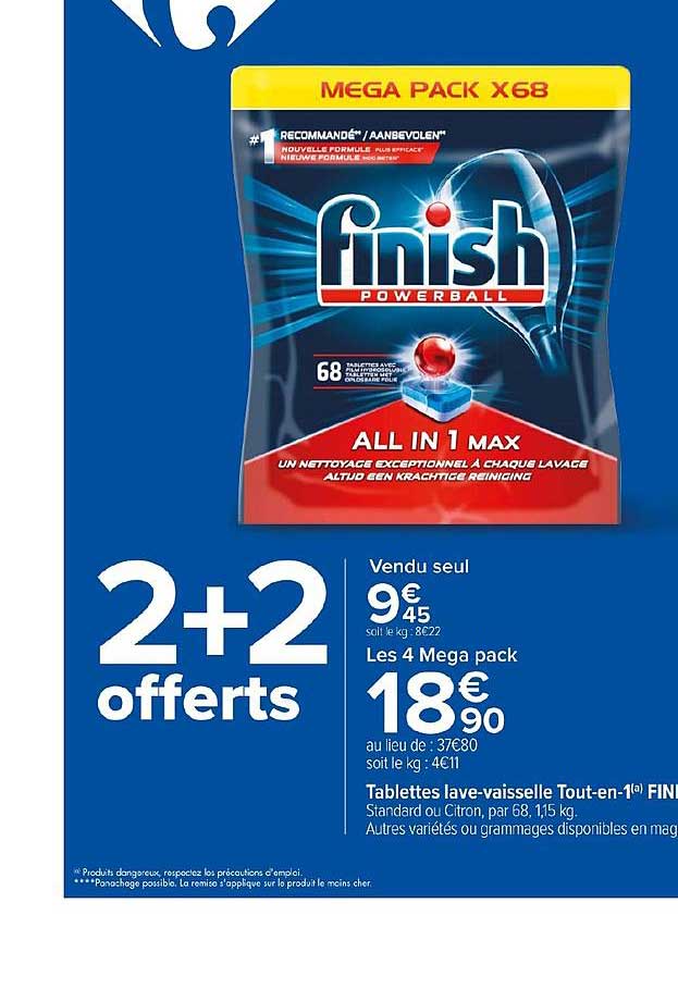 tablettes lave vaisselle tout en 1 finish 2+2 offerts