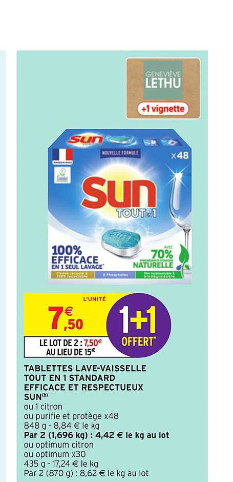 tablettes lave-vaisselle tout en 1 standard efficace et respectueux sun