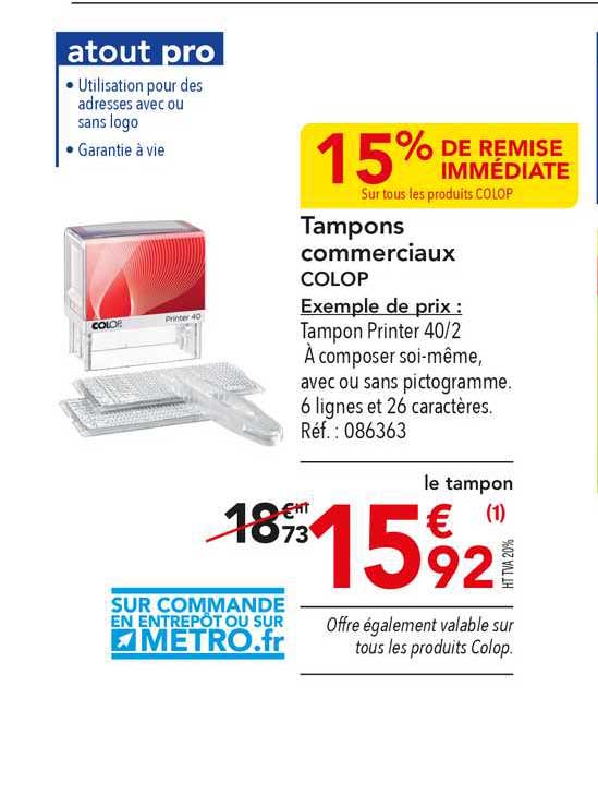 tampons commerciaux colop 15% de remise immédiate