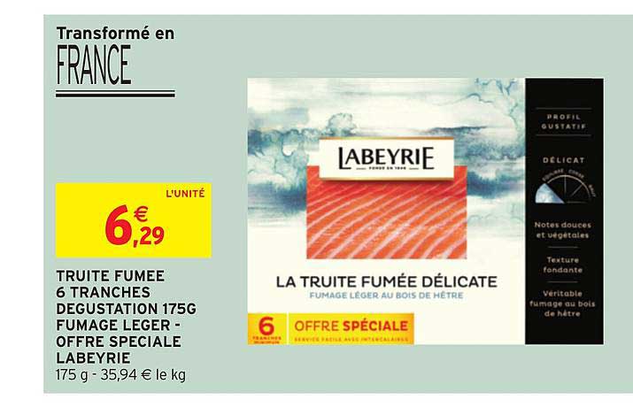 truite fumée 6 tranches dégustation 175g fumage léger - offre spéciale labeyrie