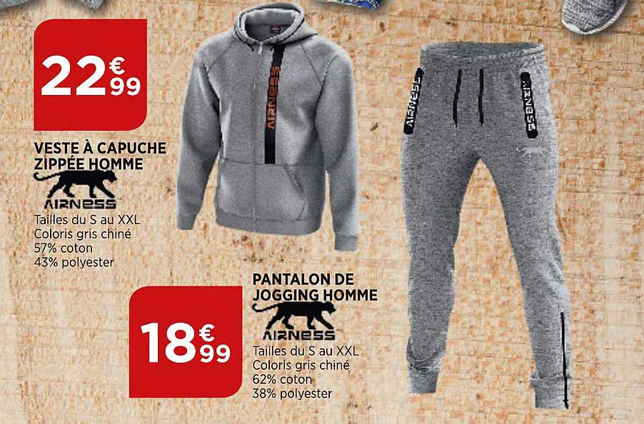 veste à capuche zippée homme airness pantalon de jogging homme airness