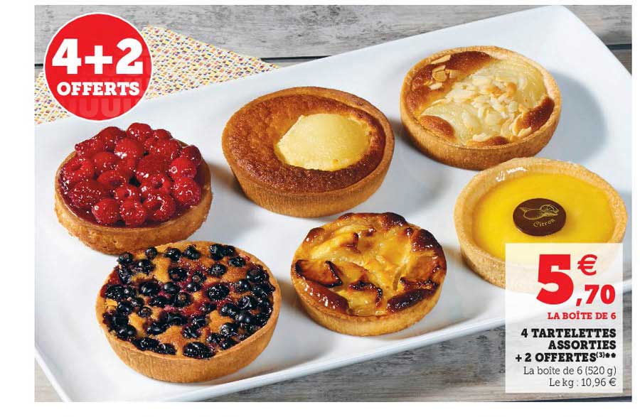 4 tartelettes assorties + 2 offertes