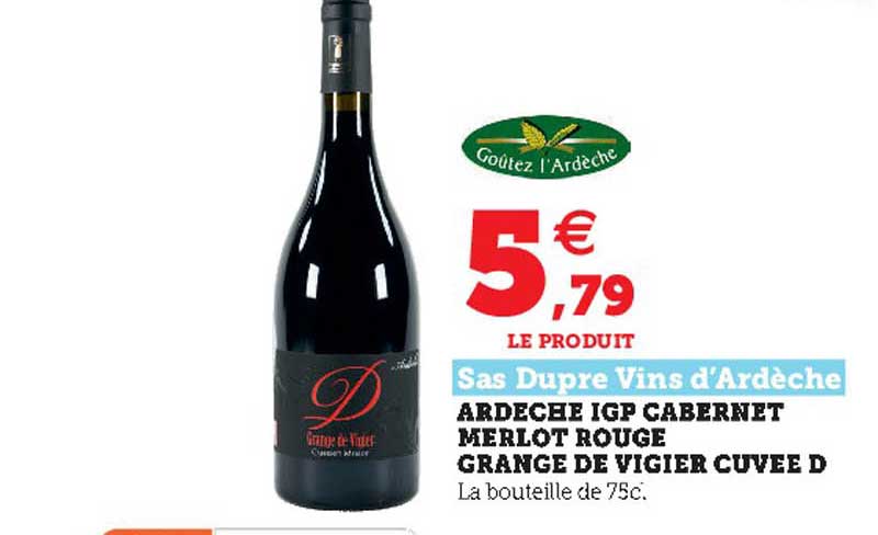 ardèche igp cabernet merlot rouge grange de vigier cuvée d