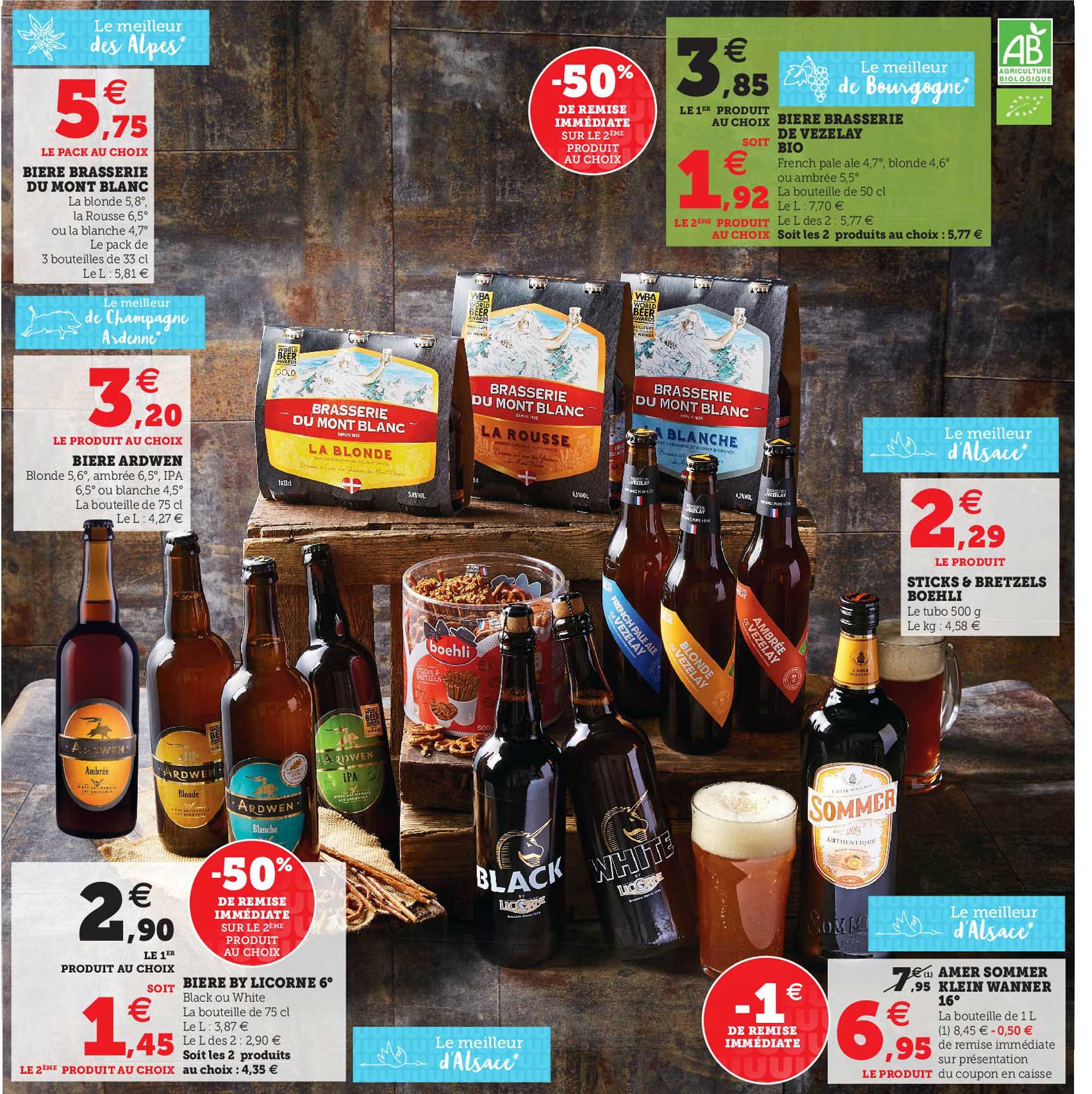 bière brasserie du mont blanc, bière ardwen, bière st licorne, bière brasserie de vezelat bio, sticks & bretzels boehli, amer sommer klein wanner