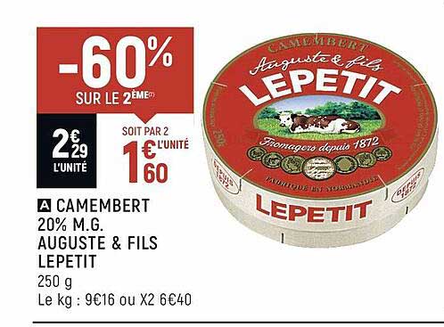 camembert camembert 20% m.g. auguste & fils lepetit