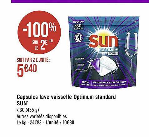 capsules lave vaisselle optimum standard sun