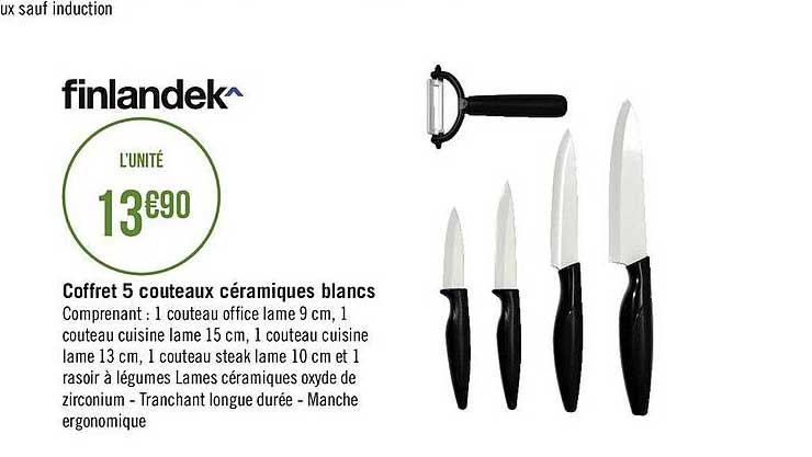 coffret 5 couteaux céramiques blancs finlandek^