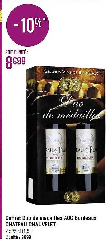 coffret duo de médailles aoc bordeaux château chauvelet