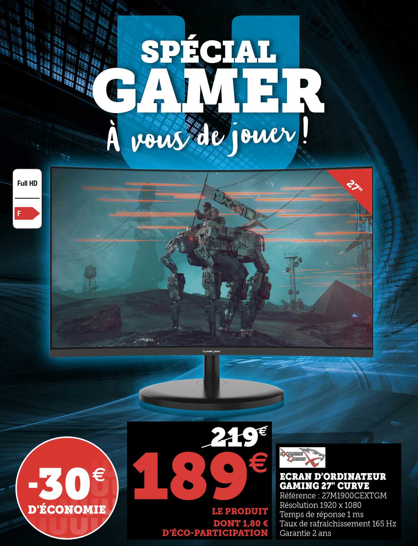 écran d'ordinateur gaming 27" curve