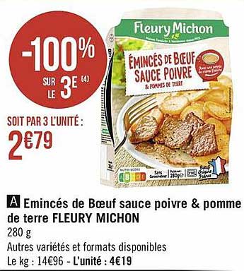 émincés de bœuf sauce poivre & pomme de terre fleury michon