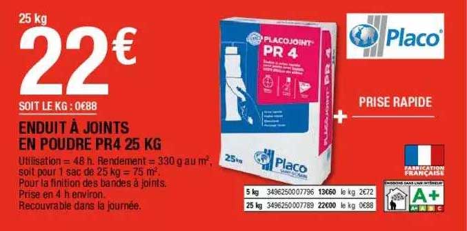 enduit à joints en poudre pr4 25 kg placo