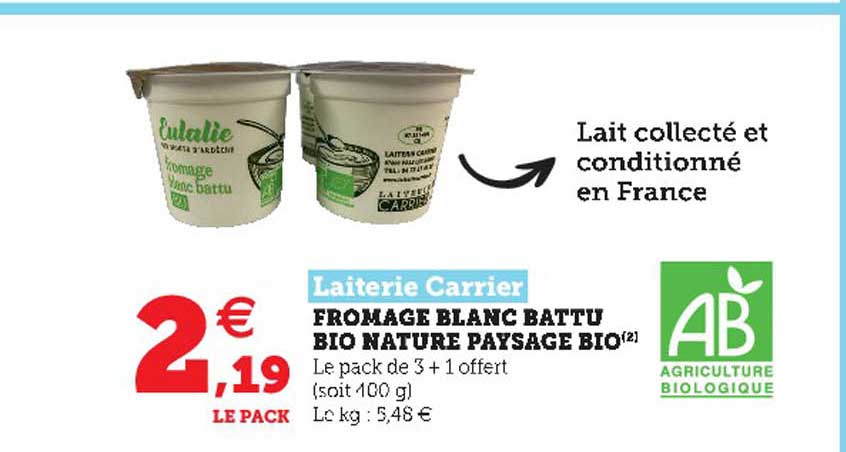 fromage blanc battu bio nature paysage bio laiterie carrier