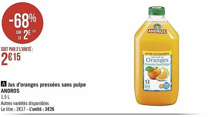 jus d'oranges pressées sans pulpe andros