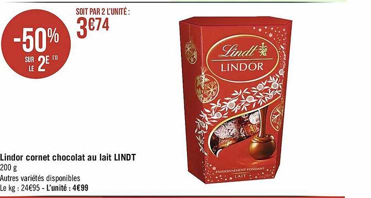 Lindor Cornet Chocolat Au Lait Lindt
