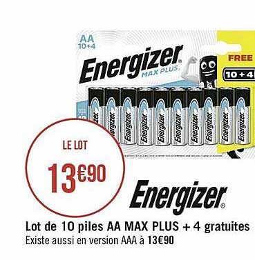 lot de 10 piles aa max plus + 4 gratuites energizer