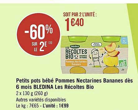 petits pots bébé pommes nectarines bananes dès 6 mois blédina les récoltes bio