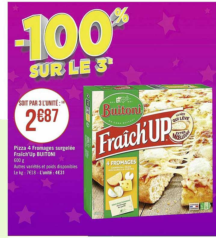 pizza 4 fromages surgelée fraîch'up buitoni