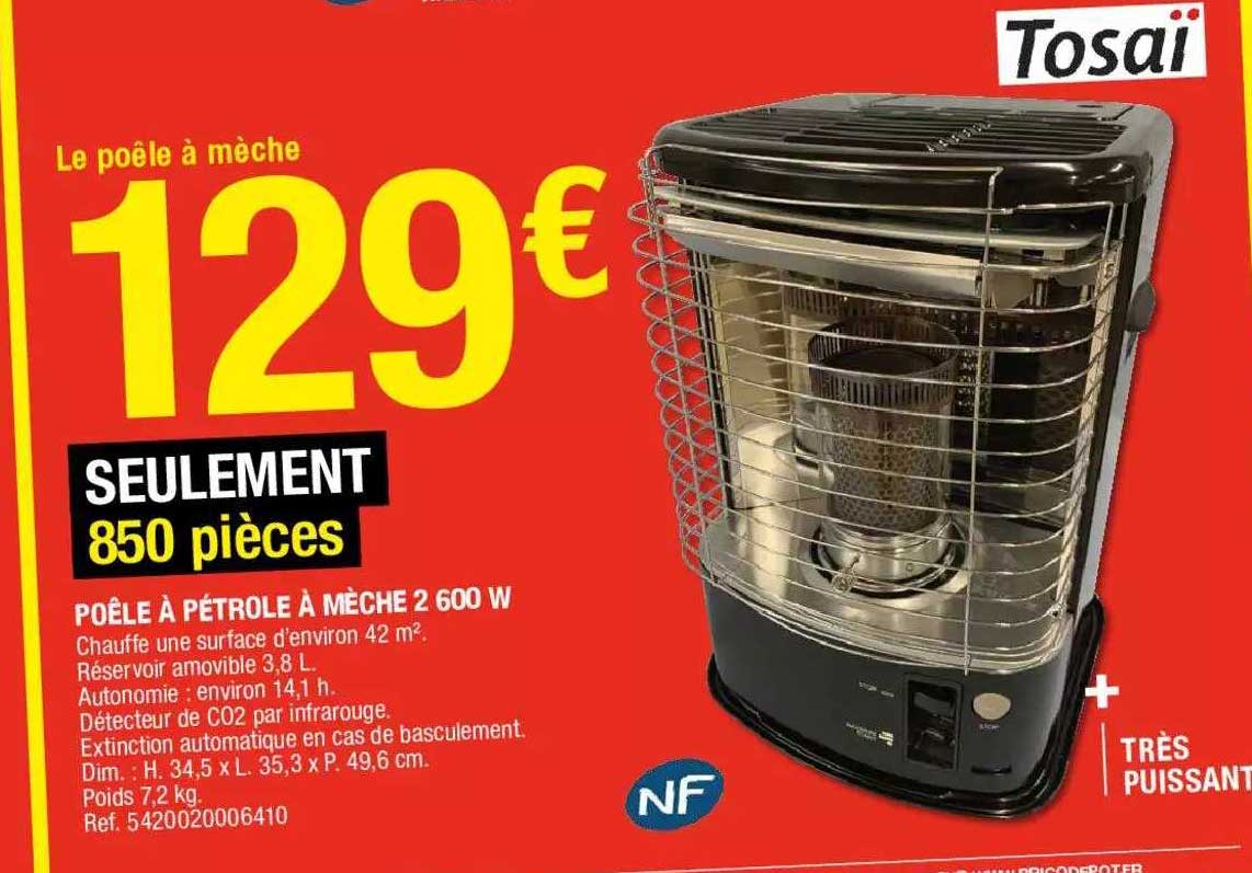 poêle à pétrole à mèche 2 600 w tosaï