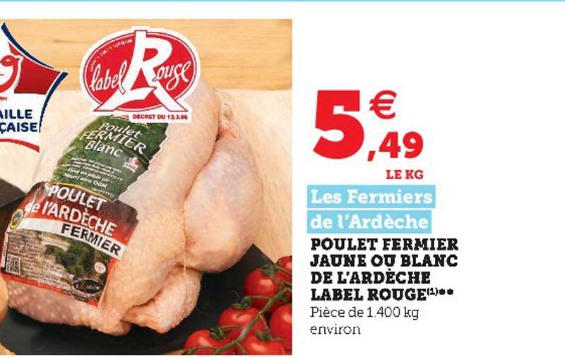 poulet fermier jaune ou blanc de l'ardèche label rouge