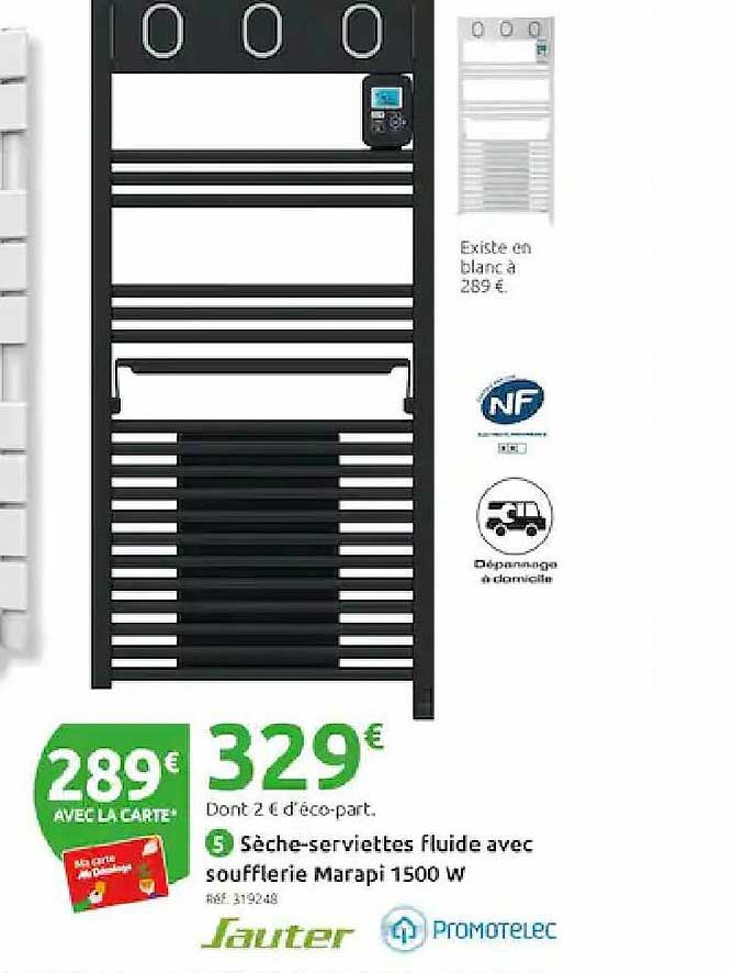 sèche-serviettes fluide avec soufflerie marapi 1500 w sauter