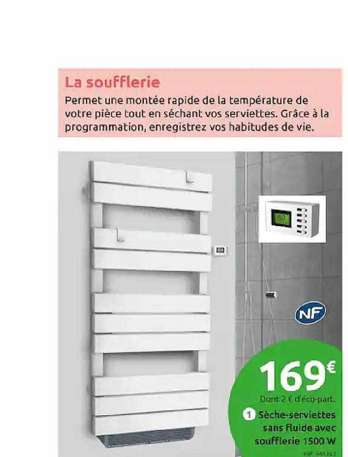sèche-serviettes sans fluide avec soufflerie 1500 w