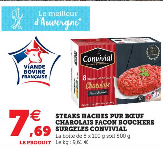 steaks hachés pur bœuf charolais façon bouchère surgelés convivial