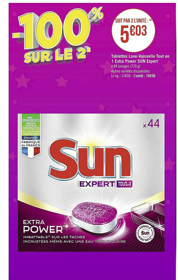 tablettes lave vaisselle tout en 1 extra power sun expert