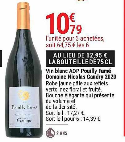 vin blanc aop pouilly fumé domaine nicolas gaudry 2020