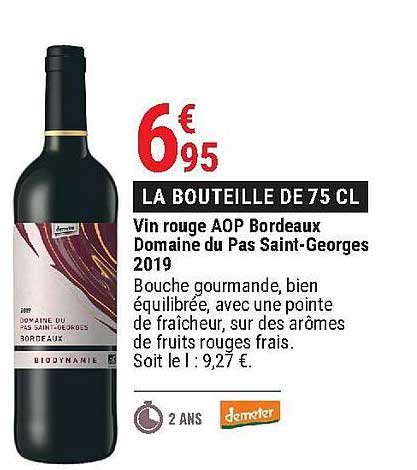 vin rouge aop bordeaux domaine du pas saint-georges 2019