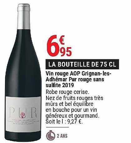 vin rouge aop grignan-les-adhémar pur rouge sans sulfite 2019