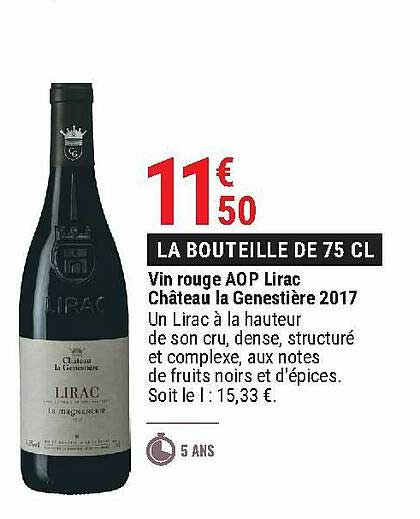 Vin Rouge Aop Lirac Château La Genestière 2017