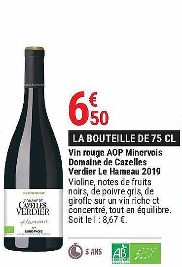 vin rouge aop minervois domaine de cazelles verdier le hameau 2019